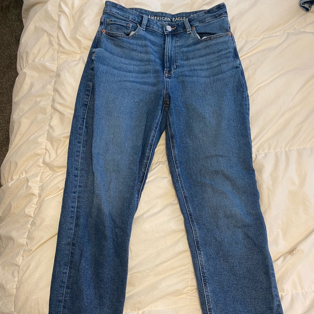 American eagle denim blue stretch mom jeans